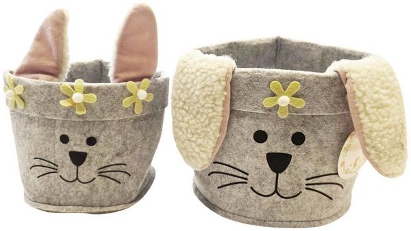 Macosa Home Osternest Oster Geschenkkorb 2er Set Hase Filz Beige Rosa, Osterkorb 19 cm 15 cm Filzkorb