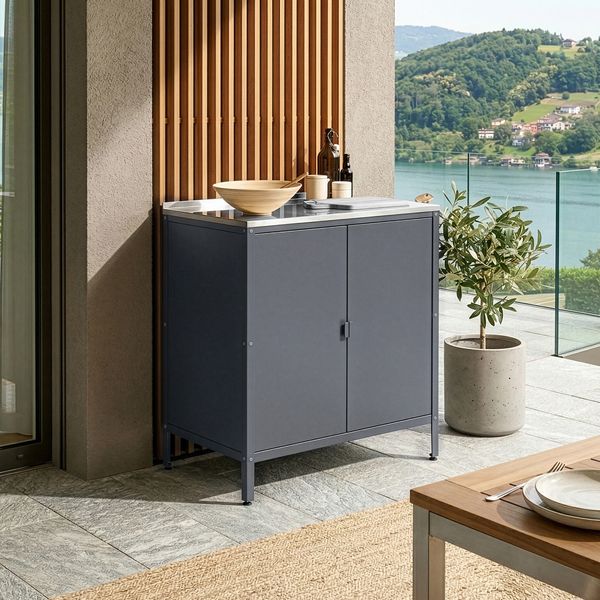 Outdoor Schrank Bolognano 92x80x50 cm Dunkelgrau, matt [casa. pro]