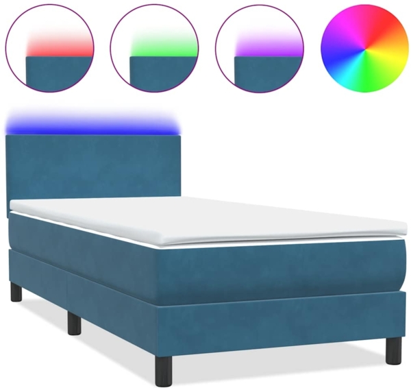 vidaXL Boxspringbett mit Matratze & LED Dunkelblau 80x220 cm Samt 3316717