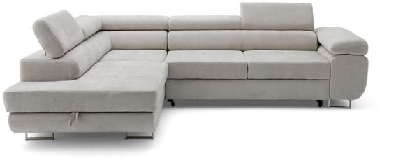 Muffo Ecksofa Wild Ecksofa mit Schlaffunktion, Verstellbare Kopfstützen, Schlaffunktion mit Bettkasten