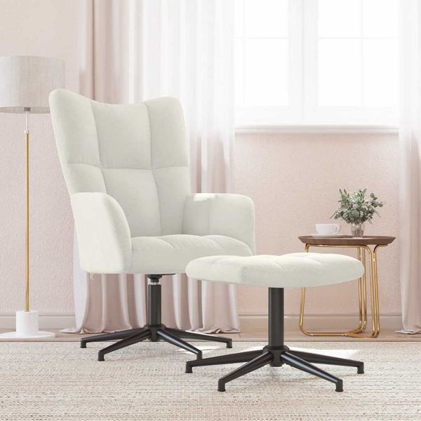 vidaXL Relaxsessel mit Hocker Cremeweiß Samt [328115]