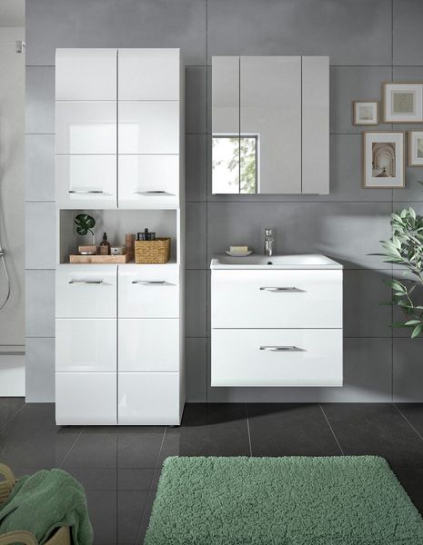 welltime Badezimmer-Set, (Set, 4-St), Florenz, Badkombination 4-tlg, Weiß hochglanz, inkl. Waschbecken