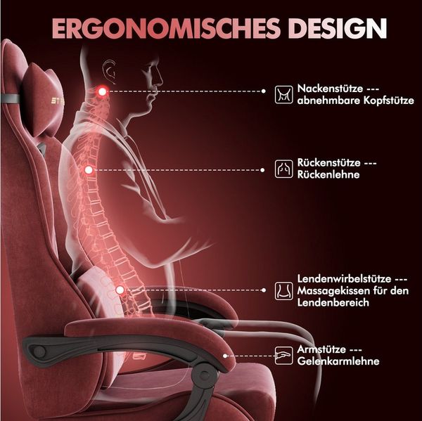 Ferghana Gaming-Stuhl Racing PC Stuhl Verstellbar mit Kopf-,Lendenkissen, Fußstütze (Rückenlehne 90°-125), Ergonomisch, atmungsaktiv Gaming Chair