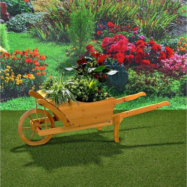 Feel2Home Blumenkasten Garten Pflanzschubkarre Schubkarre aus Holz Blumenkübel versch. Farben (Stück, Kübel), Charmante Holz-Maserung