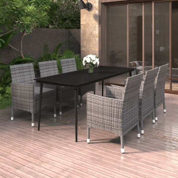 vidaXL 7-tlg. Garten-Essgruppe mit Kissen Poly Rattan und Glas