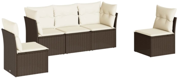 vidaXL 5-tlg. Garten-Sofagarnitur mit Kissen Braun Poly Rattan 3249192
