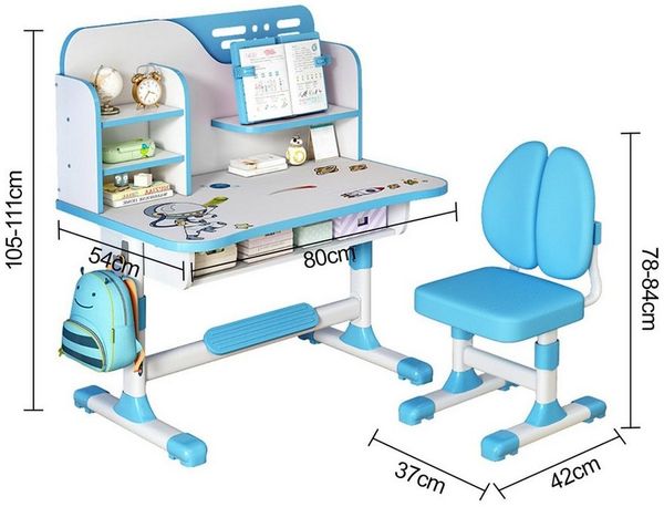 Rutaqian Kinderschreibtisch Kinderschreibtischstuhl Set für Kinder,Höheverstellbar 105 und 111 cm (Kinder-Schreibtisch- und Stuhl-Set, 1-St, 1 x Kinderschreibtisch, 1 x Kinderstuhl), Schreibtisch mit Stuhl, Bücherständer und Schublade für Jungs Mädchen