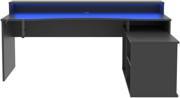 Eckschreibtisch>TEZAUR< Gamingtisch, LED-Wechselbeleuchtung, schwarz - 200x91,1x125,4cm B/H/T