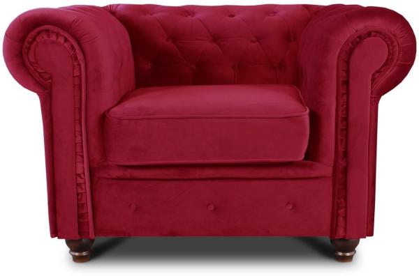 Sessel Chesterfield Asti - Couch, Couchgarnitur, Couchsessel, Loungesessel, Stühl, Holzfüße - Glamour Design, Velours (Rot (Velvet 59))