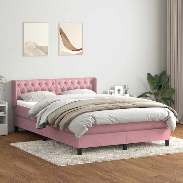 vidaXL Boxspringbett mit Matratze Rosa 140x220 cm Samt 3318410