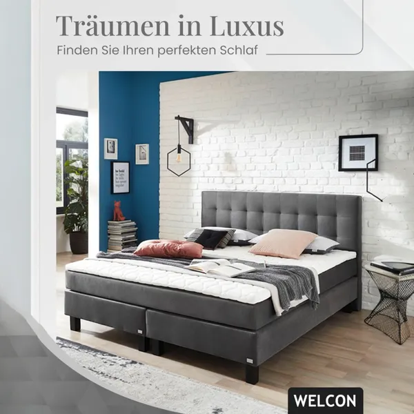 Boxspringbett Rockstar® Limited Edition II Samt 180x200 cm in Dunkelgrau und Härtegrad H3