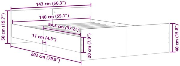 vidaXL Bettgestell mit Kopf- und Fußteil Grau Sonoma 140x200 cm 3203752 Bild 10