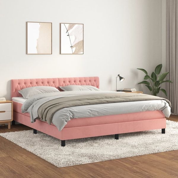 vidaXL Boxspringbett mit Matratze Rosa 180x200 cm Samt 3141502