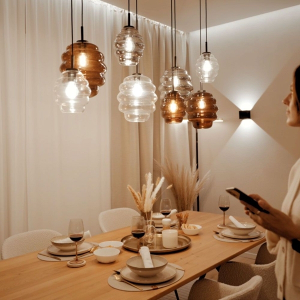 s.luce Echos Esszimmer-Hängeleuchte 3-flammig 120cm Ø 25cm Klar, Schwarz Bild 4