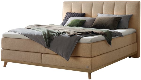 Stefania Boxspringbett braun Eiche MassivholzPolyester/Polyamid/Viskose 214cm x 183cm x 115cm