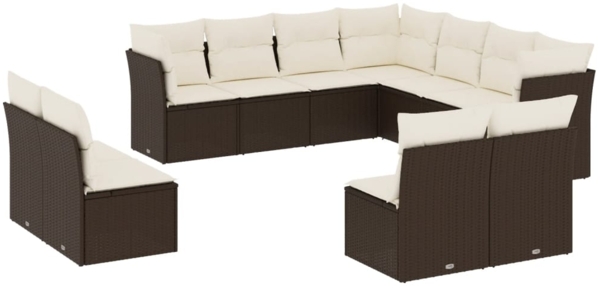 vidaXL 11-tlg. Garten-Sofagarnitur mit Kissen Braun Poly Rattan 3249662