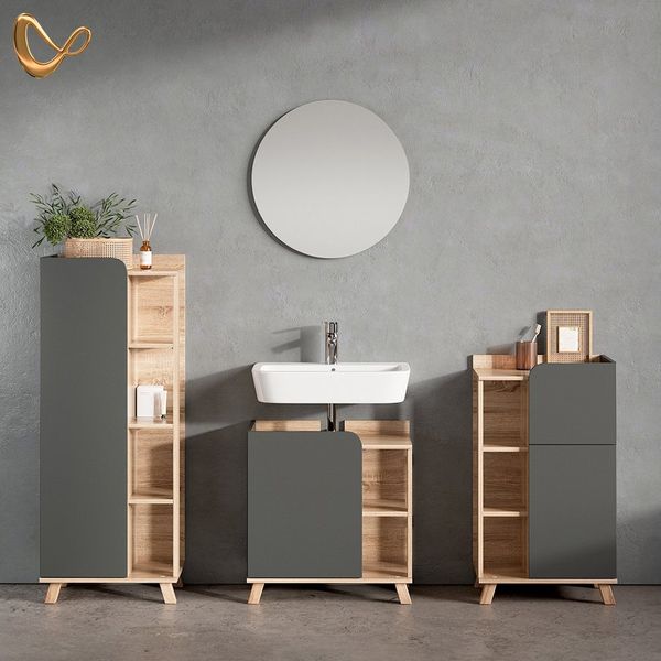 Livinity® Badmöbel-Set Marano, Anthrazit/Sonoma, 4 Teile, (4-St)