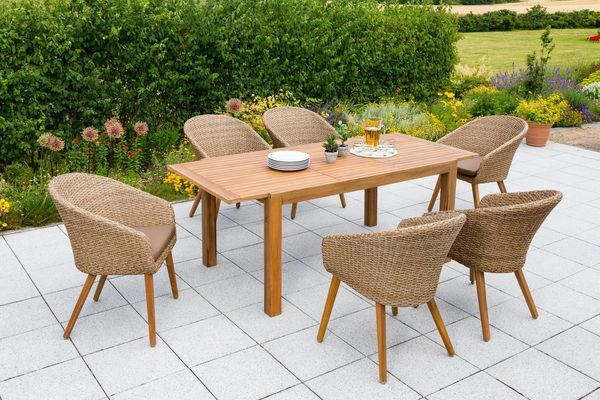 MERXX Garten-Essgruppe Arrone, (7-tlg), 6 Stühle und Tisch, mit Sitzpolstern