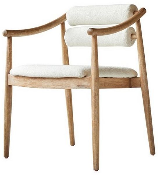 Tikamoon Esszimmerstuhl Sessel Colombe aus massivem Akazienholz und Boucléstoff