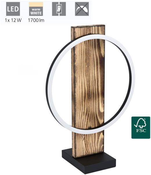 Eglo 99457 LED Tischleuchte BOYAL aus Holz braun rustikal L:30cm B:15cm H:42,5cm mit Kabelschalter 3000K