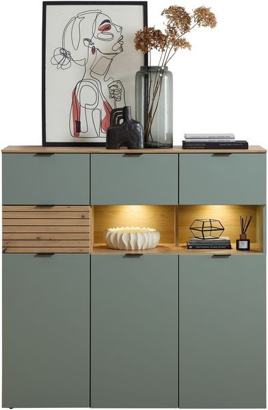 Highboard >Ina< in Grün, Holzwerkstoff - 125x125x45cm (BxHxT)