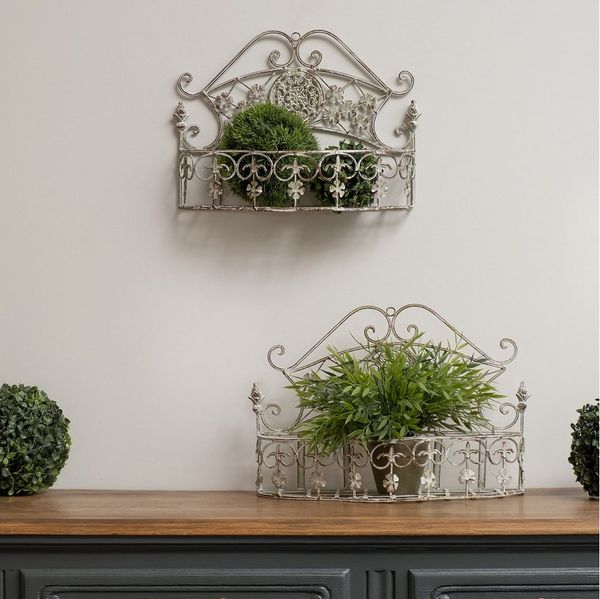 Moritz Blumentopf Wandkörbe Pflanzkörbe 2er Set grau weiß, Pflanzkorb Landhausstil Shabby Blumentopfhalter Gartendeko