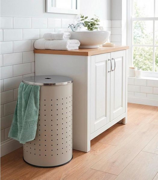 Home4You Wäschetonne Wäschesammler, Greige, Ø 29 x H 54 cm, (Set, 1 St), 37 Liter Fassungsvermögen, mit Belüftungslöcher