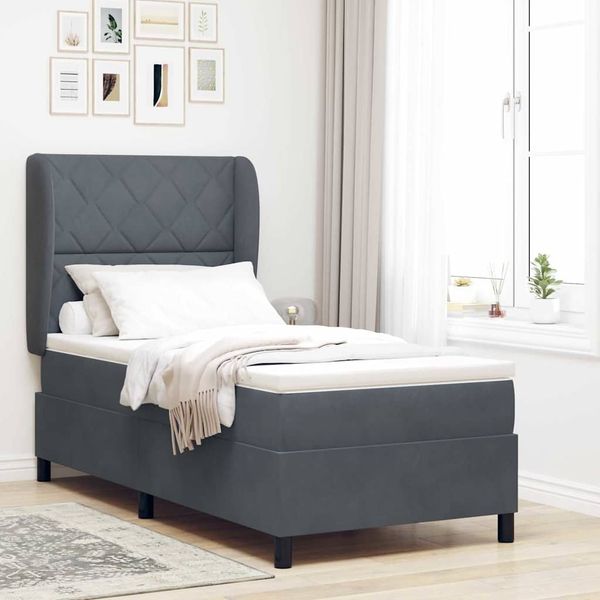 vidaXL Boxspringbett mit Matratze Dunkelgrau 190 x 90 cm Samt 3340959