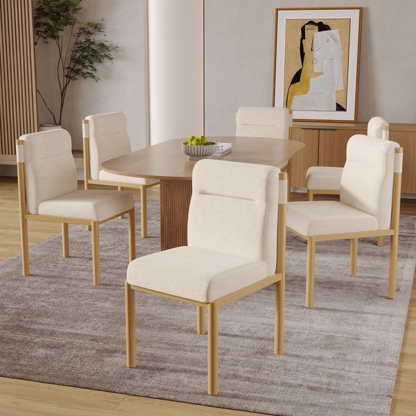 Esszimmerstühle, 4er-Set mit Sherpa-Bezug & Metallgestell in Eichenholz-Optik, 46x52x80,5 cm, beige