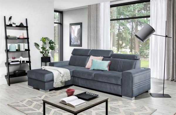 Ecksofa Schlafsofa NOLAN XS inkl. USB in Stoff Monolith Blaugrau Ottomane Links