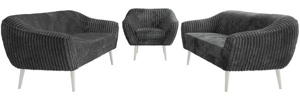 Wohnzimmerset, Möbelset PIRS 3-3-1, Armlehnen, Wellenfederung, weiße Füße, Dreisitzer Sofas mit Sessel, Polstermöbel Set - Grau Cord Bild 7