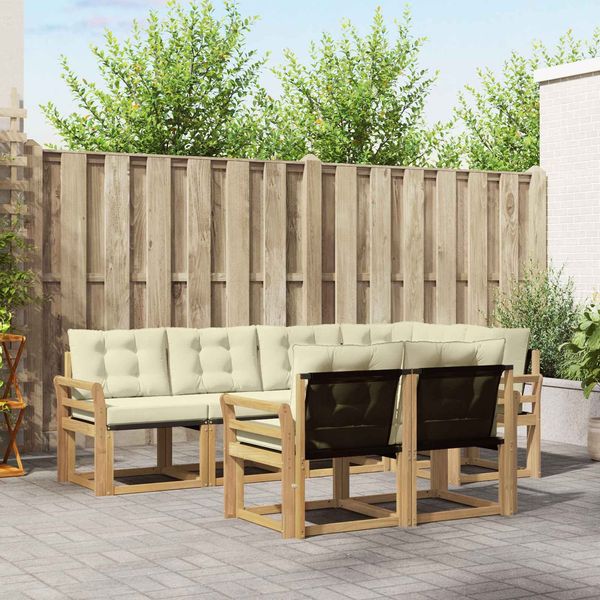 vidaXL Outdoor-Sofagarnitur mit Kissen 7 pcs Weiß und Creme 3389572