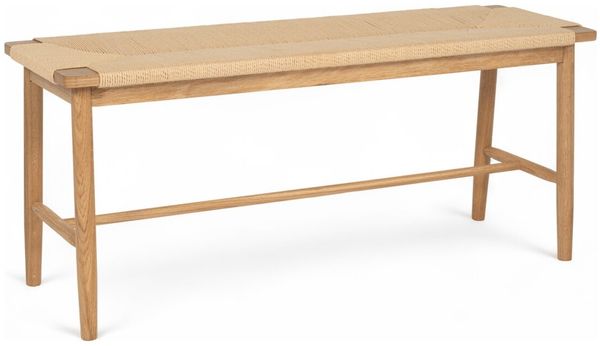 Bank Emirsa aus Eichenholz und Papiergarn - 110 cm, Natur/Beige