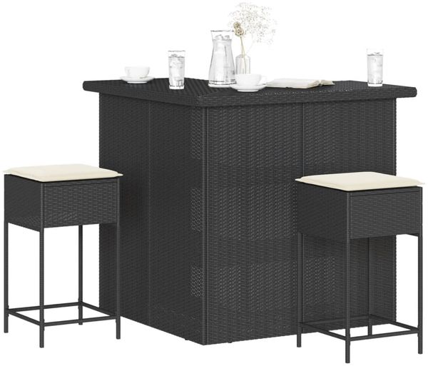 vidaXL 3-tlg. Gartenbar-Set mit Kissen Schwarz Poly Rattan 3261502