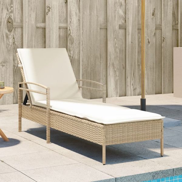 vidaXL Sonnenliege mit Auflage Beige 63x200x81 cm Poly Rattan 368303