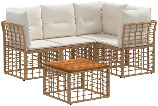vidaXL Outdoor-Sofagarnitur 5 pcs Natürlich und Cremweiß Polyester 3437466