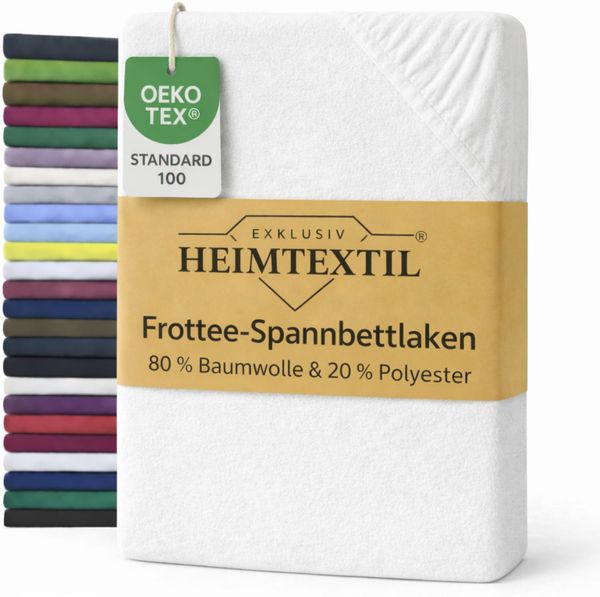 EXKLUSIV HEIMTEXTIL Frottee Spannbettlaken Premium 120 x 200 cm Weiß 80% Baumwolle 20% Polyester Öko - Tex Zertifiziert Bed-Sheet Bettlaken Spannbetttuch