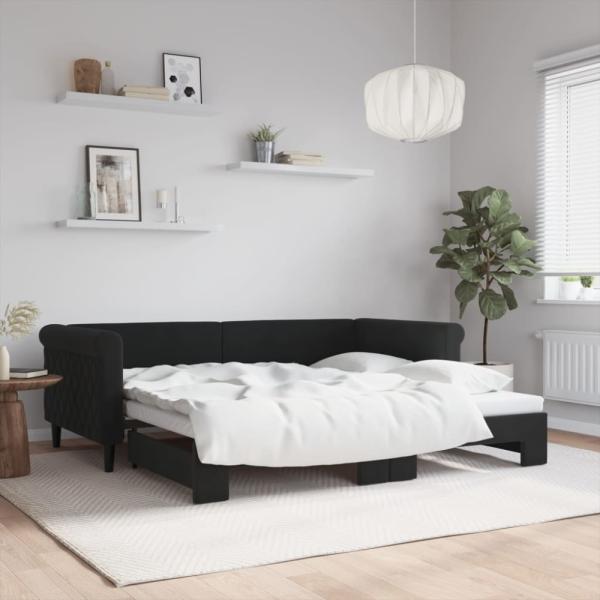 vidaXL Tagesbett Ausziehbar Schwarz 90x190 cm Samt