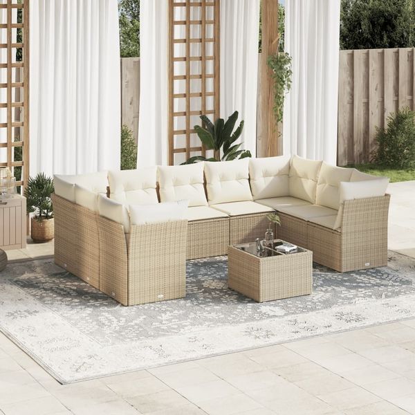 vidaXL 10-tlg. Garten-Sofagarnitur mit Kissen Beige Poly Rattan 3249977