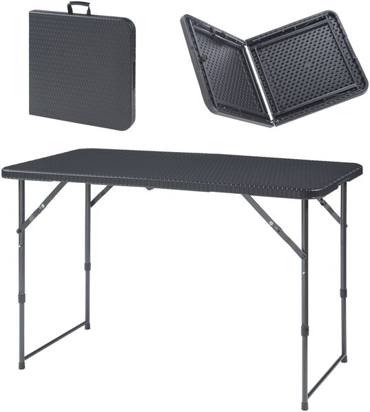 Höhenverstellbarer Klapptisch Adelfia 120x60cm Rattanoptik, schwarz [en. casa]