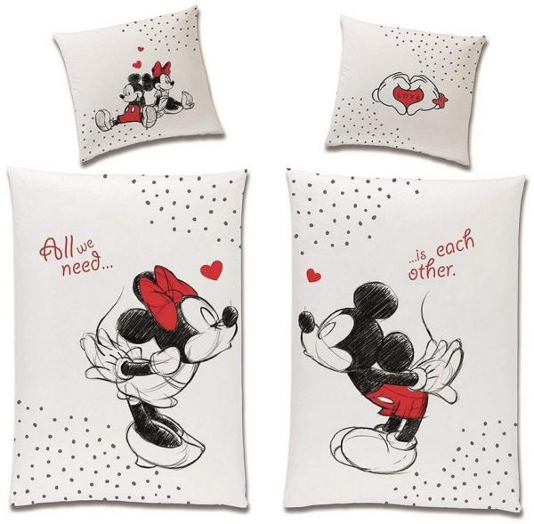 Doppel-Pack Disney Minnie Maus Partner Bettwäsche Set 135x200 cm 80x80 cm (4-tlg. )
