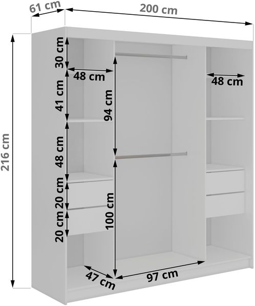 Schwebetürenschrank LUMOS in Weiß inkl. Innenausstattung, mit Lamellen-Optik, Aristan-Eiche, Breite 200 cm, moderner Kleiderschrank - mit Schubladen Bild 5