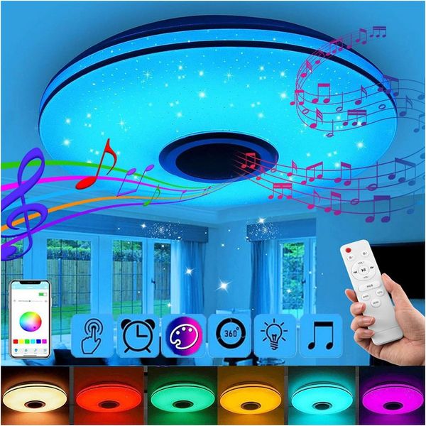 oyajia Deckenleuchte 60W LED Deckenlampe Bluetooth Lautsprecher, 50cm RGB Farbwechsel Lampe, LED fest integriert, Warmweiß, Naturweiß, Kaltweiß,RGB, Dimmbar mit Fernbedienung, APP, für Schlafzimmer Wohnzimmer Bad Bar