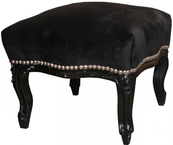 Casa Padrino Barock Fußhocker Medium Schwarz / Schwarz - Antik Stil Möbel - Hocker