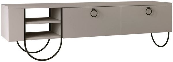Dmora Fernsehschrank Adige, Ständer für Wohnzimmerfernseher, Niedriges Wohnzimmer-Sideboard, TV-Ständerbasis, 150x36 h44 cm, Beige