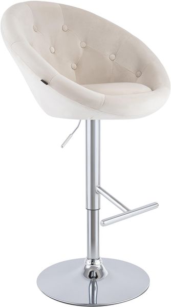 CLP Barhocker London Samtbezug stufenlos höhenverstellbar drehbar mit Rückenlehne,creme chrom
