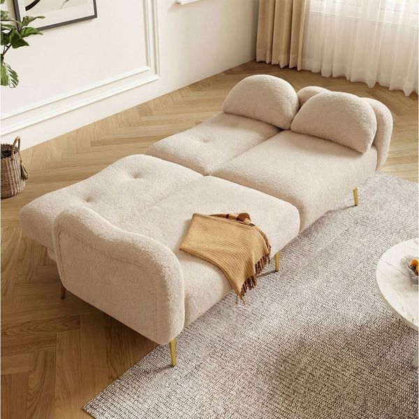 Merax Schlafsofa Bettsofa Klappsofa mit Wolkenform & Schlaffunktion, Couch Gästebett, 175x79x82cm 1 Teile, Sofa mit 3-fach verstellbarer Rückenlehne,6 Metallfüße,Lammwolloptik