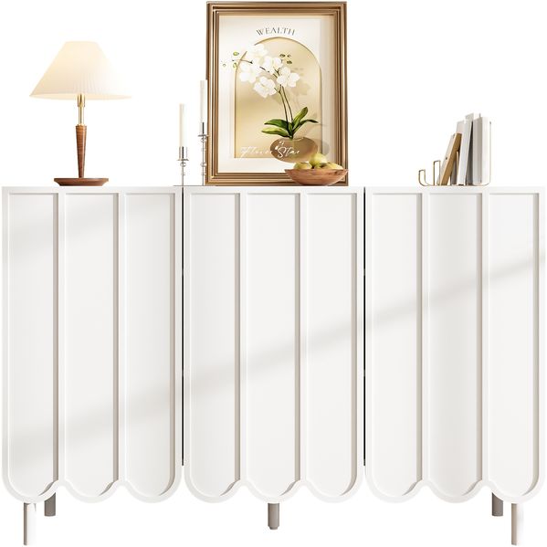 Sideboard weiß 120 x 35 x 80 cm aus MDF mit Wellentüren, grifflos & verstellbaren Böden Bild 2
