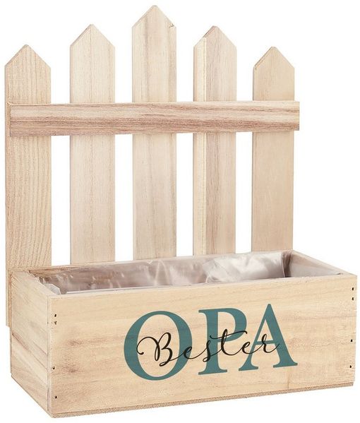 Herz & Heim Geschenkbox Pflanzkorb mit Zaun - Geschenkkorb mit Druck für Mama, Papa, Oma, Opa, aus Holz, mit Folie ausgekleidet