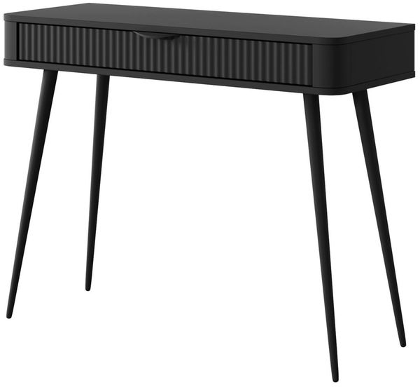 Bettso 'LANTE' Schminktisch Schwarz, 1-Schublade geriffelt, hohe goldene Beine, 78x38x100 cm